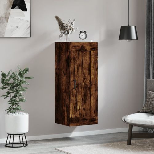 Armoire murale chêne fumé 34,5x34x90 cm bois d'ingénierie - Photo n°3; ?>