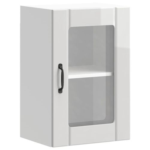 Armoire murale cuisine avec porte en verre Lucca blanc brillant - Photo n°2; ?>