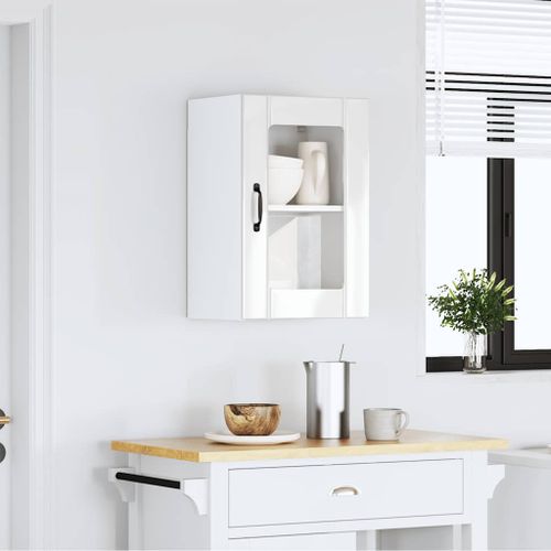 Armoire murale cuisine avec porte en verre Lucca blanc brillant - Photo n°3; ?>