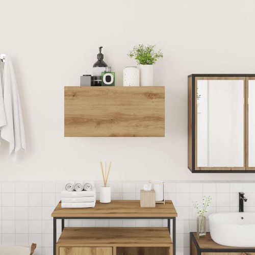 Armoire murale de bain chêne artisanal bois d'ingénierie - Photo n°3; ?>