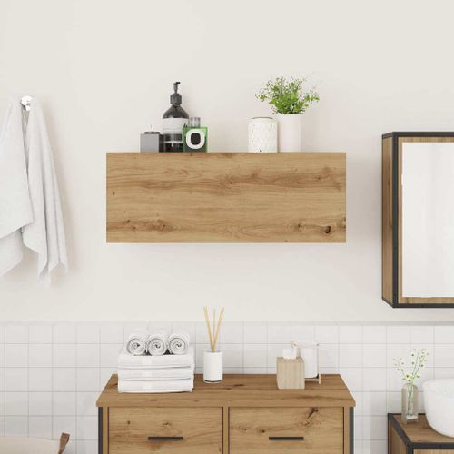 Armoire murale de bain chêne artisanal bois d'ingénierie - Photo n°3; ?>