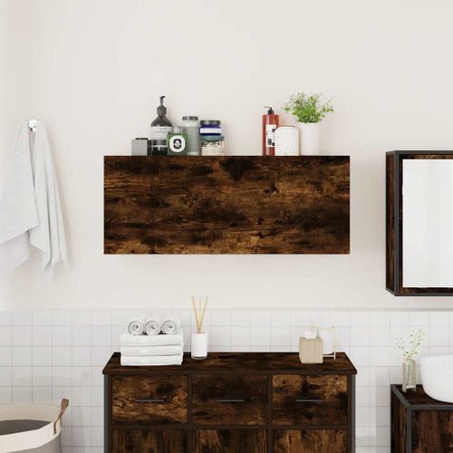 Armoire murale de bain chêne fumé 100x25x40cm bois d'ingénierie - Photo n°3; ?>