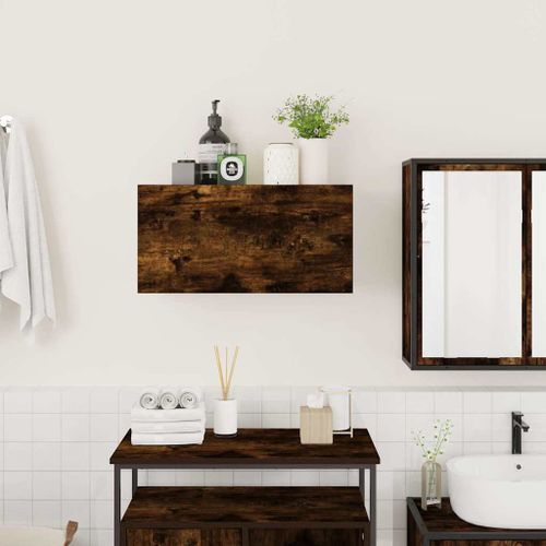 Armoire murale de bain chêne fumé 60x25x30 cm bois d'ingénierie - Photo n°3; ?>