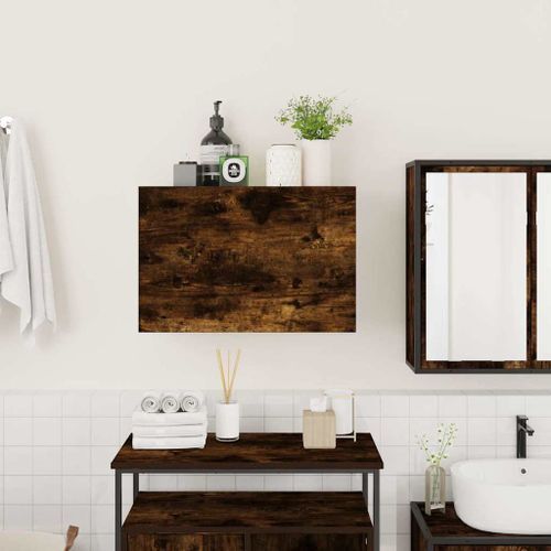 Armoire murale de bain chêne fumé 60x25x40 cm bois d'ingénierie - Photo n°3; ?>