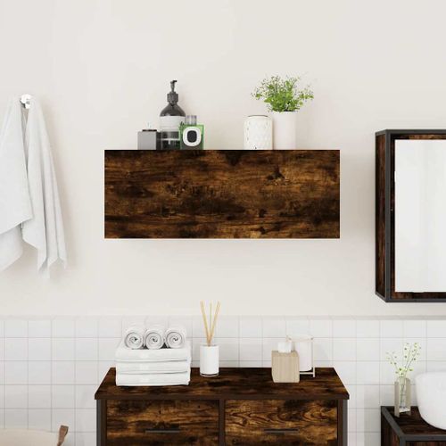 Armoire murale de bain chêne fumé 80x25x30 cm bois d'ingénierie - Photo n°3; ?>