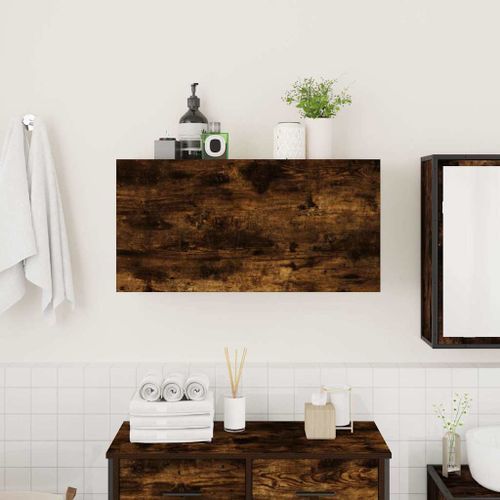 Armoire murale de bain chêne fumé 80x25x40 cm bois d'ingénierie - Photo n°3; ?>