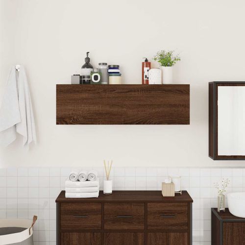 Armoire murale de bain chêne marron 100x25x30cm bois ingénierie - Photo n°3; ?>