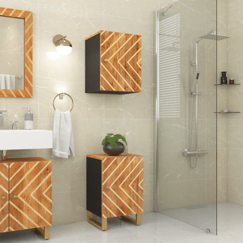 Armoire murale de bain marron et noir bois massif de manguier - Photo n°2; ?>