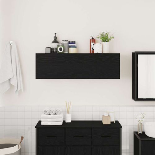 Armoire murale de bain noir 100x25x30 cm bois d'ingénierie - Photo n°3; ?>