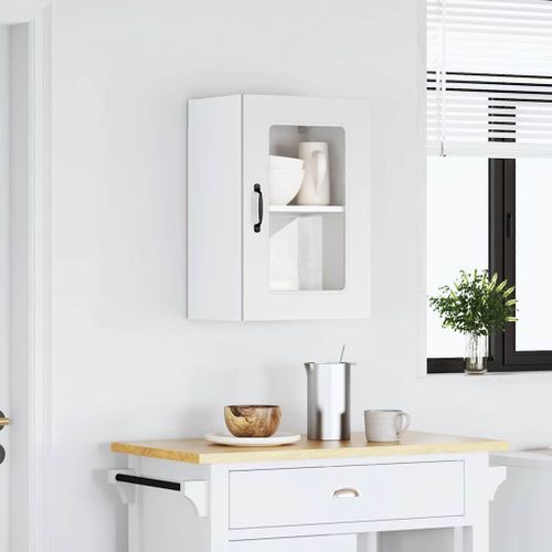 Armoire murale de cuisine avec porte en verre Kalmar blanc - Photo n°3; ?>