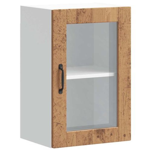 Armoire murale de cuisine avec porte en verre Porto vieux bois - Photo n°2; ?>