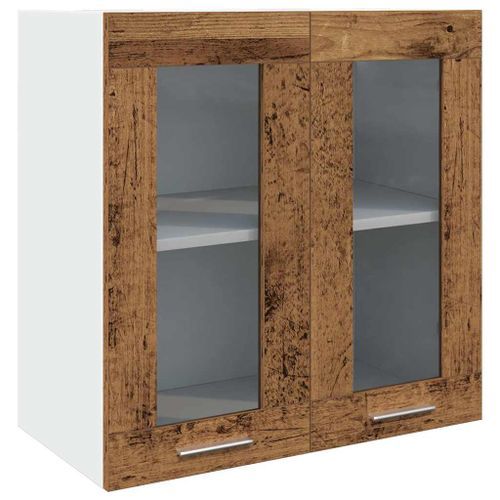 Armoire murale de cuisine avec porte en verre vieux bois - Photo n°2; ?>