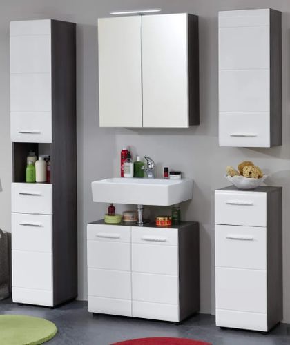 Armoire murale de toilette 1 porte blanc brillant et gris cendré 2 portes 1 tiroir Kinzo 30 cm - Photo n°3; ?>