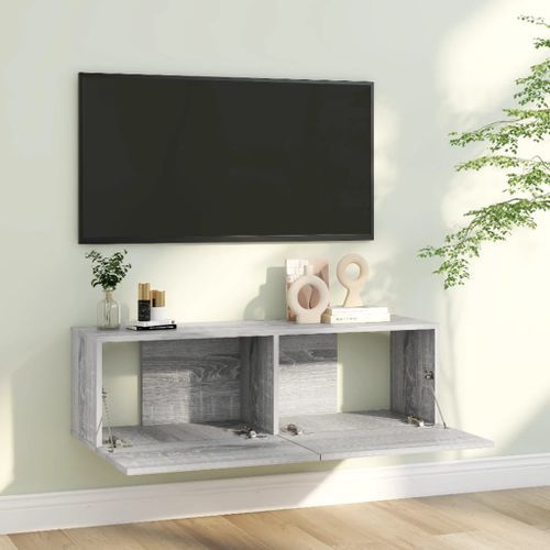 Armoire murale TV Sonoma gris 100x30x30 cm Bois d'ingénierie - Photo n°3; ?>