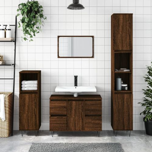 Armoire salle de bain chêne marron 80x33x60cm bois d'ingénierie - Photo n°2; ?>