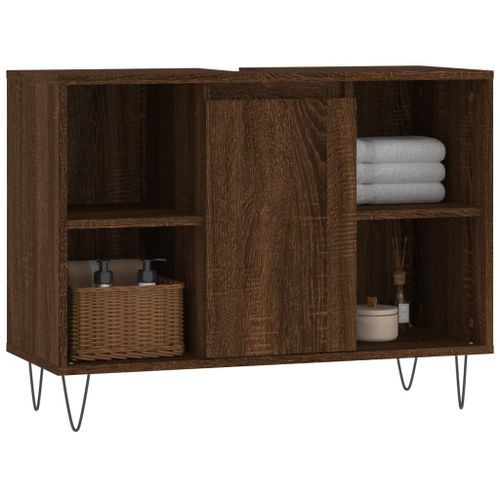 Armoire salle de bain chêne marron 80x33x60cm bois d'ingénierie - Photo n°3; ?>