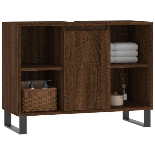 Armoire salle de bain chêne marron 80x33x60cm bois d'ingénierie - Photo n°3; ?>