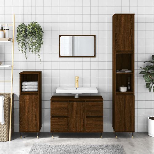 Armoire salle de bain chêne marron 80x33x60cm bois d'ingénierie - Photo n°2; ?>