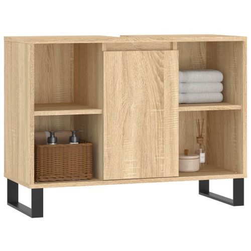 Armoire salle de bain chêne sonoma 80x33x60cm bois d'ingénierie - Photo n°3; ?>