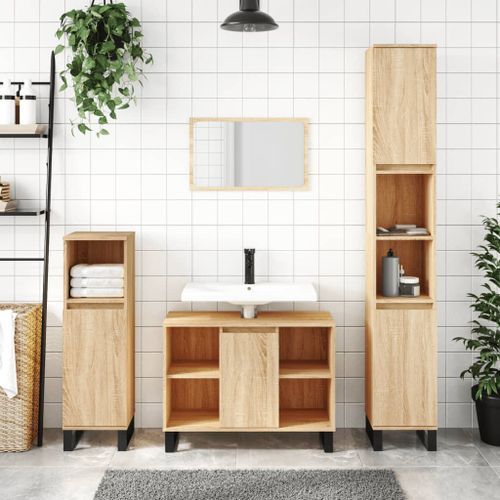 Armoire salle de bain chêne sonoma 80x33x60cm bois d'ingénierie - Photo n°2; ?>