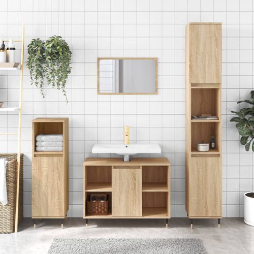 Armoire salle de bain chêne sonoma 80x33x60cm bois d'ingénierie - Photo n°2; ?>