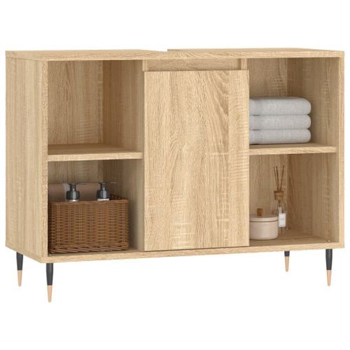 Armoire salle de bain chêne sonoma 80x33x60cm bois d'ingénierie - Photo n°3; ?>