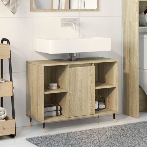 Armoire salle de bain chêne sonoma 80x33x60cm bois d'ingénierie - Photo n°3; ?>