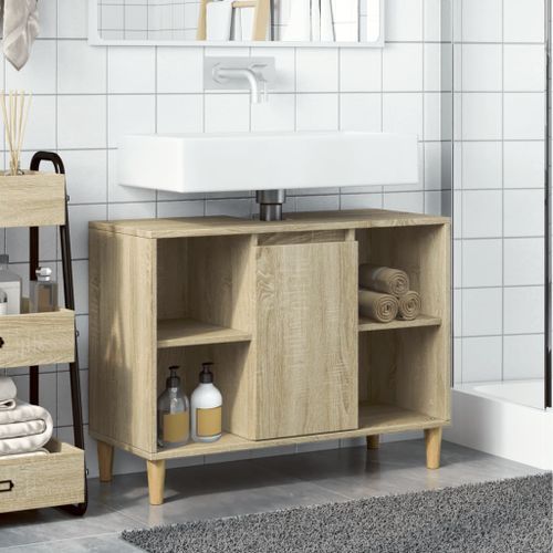 Armoire salle de bain chêne sonoma 80x33x60cm bois d'ingénierie - Photo n°3; ?>