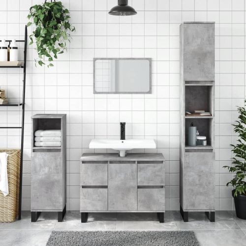 Armoire salle de bain gris béton 80x33x60cm bois d'ingénierie - Photo n°2; ?>