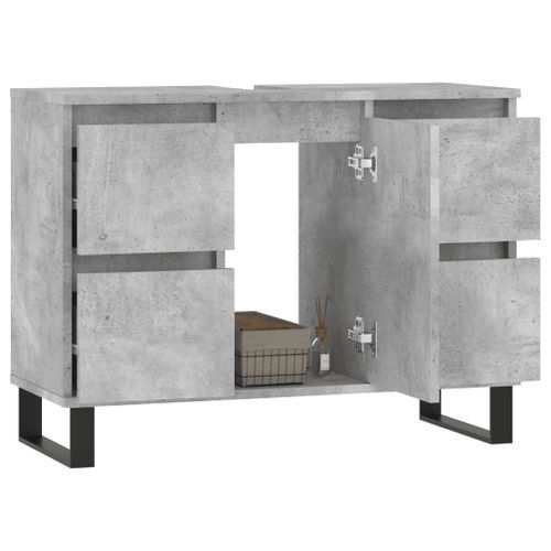 Armoire salle de bain gris béton 80x33x60cm bois d'ingénierie - Photo n°3; ?>