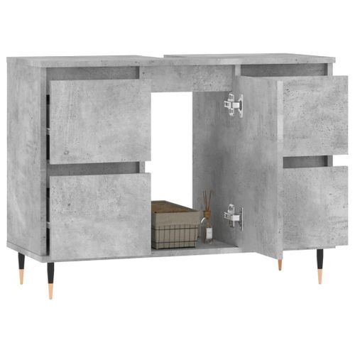 Armoire salle de bain gris béton 80x33x60cm bois d'ingénierie - Photo n°3; ?>