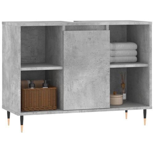 Armoire salle de bain gris béton 80x33x60cm bois d'ingénierie - Photo n°3; ?>