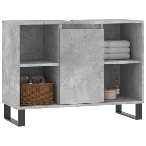 Armoire salle de bain gris béton 80x33x60cm bois d'ingénierie - Photo n°3; ?>