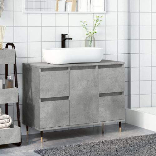 Armoire salle de bain gris béton 80x33x60cm bois d'ingénierie - Photo n°3; ?>