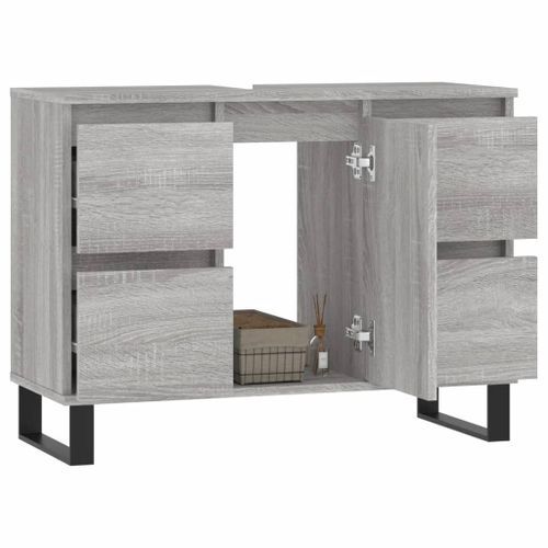 Armoire salle de bain sonoma gris 80x33x60 cm bois d'ingénierie - Photo n°3; ?>