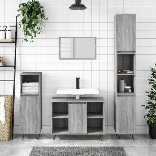 Armoire salle de bain sonoma gris 80x33x60 cm bois d'ingénierie - Photo n°2; ?>