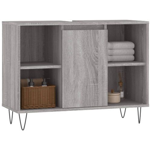 Armoire salle de bain sonoma gris 80x33x60 cm bois d'ingénierie - Photo n°3; ?>