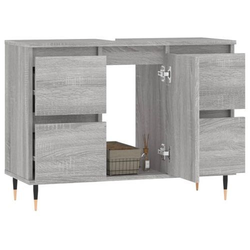 Armoire salle de bain sonoma gris 80x33x60 cm bois d'ingénierie - Photo n°3; ?>