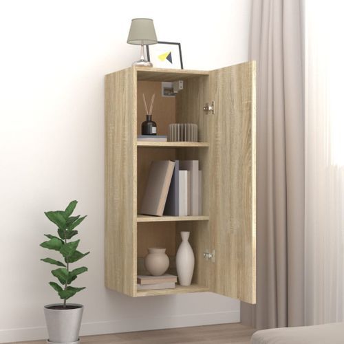 Armoire suspendue Chêne Sonoma 34,5x34x90 cm Bois d'ingénierie - Photo n°3; ?>