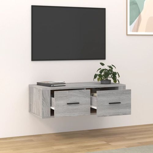 Armoire TV suspendue Sonoma gris 80x36x25 cm Bois d'ingénierie - Photo n°3; ?>