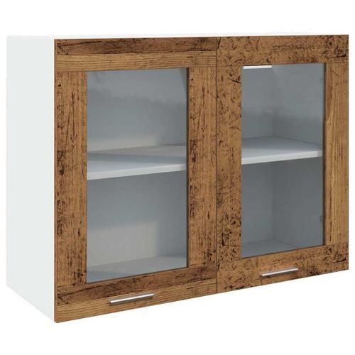 Armoire verre suspendue vieux bois 80x31x60cm bois ingénierie - Photo n°2; ?>