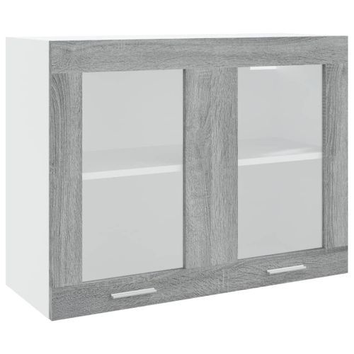 Armoire vitrée suspendue Sonoma gris 80x31x60cm Bois ingénierie - Photo n°2; ?>