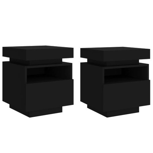 Armoires de chevet avec lumières LED 2 pcs noir 40x39x48,5 cm - Photo n°2; ?>