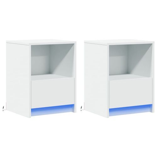 Armoires de chevet et lumières LED 2pcs blanc bois d'ingénierie - Photo n°3; ?>