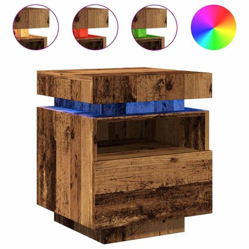 Armoires de chevet et lumières LED 2pcs vieux bois 40x39x48,5cm - Photo n°2; ?>