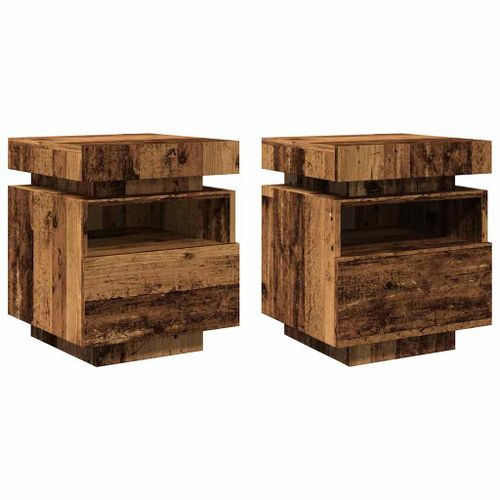 Armoires de chevet et lumières LED 2pcs vieux bois 40x39x48,5cm - Photo n°3; ?>