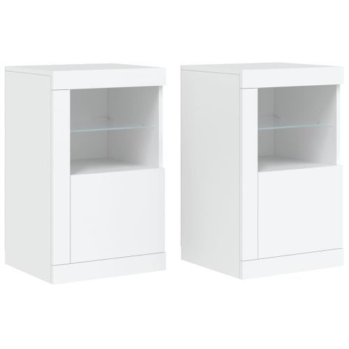 Armoires latérales éclairage LED 2 pcs blanc bois d'ingénierie - Photo n°2; ?>