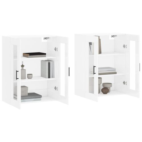 Armoires murales 2 pcs blanc brillant bois d'ingénierie - Photo n°3; ?>