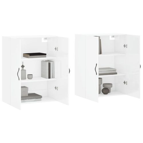 Armoires murales 2 pcs blanc brillant bois d'ingénierie - Photo n°3; ?>