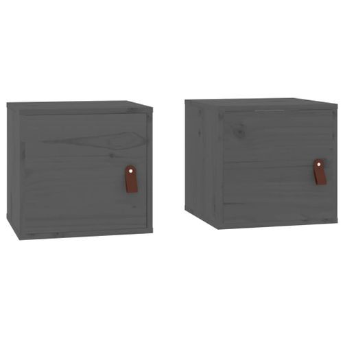 Armoires murales 2 pcs Gris 31,5x30x30 cm Bois de pin massif - Photo n°2; ?>